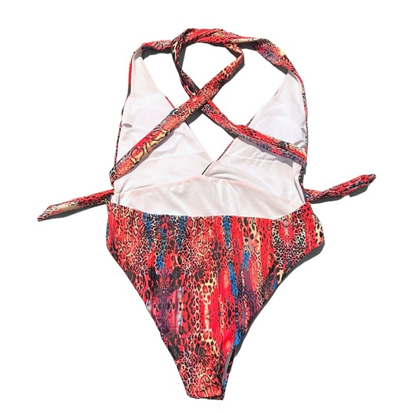 Colorful Cheetah Monokini/One Piece Deep V Multi Way Plus Size Sexy Swimsuit - Picture 3 of 4